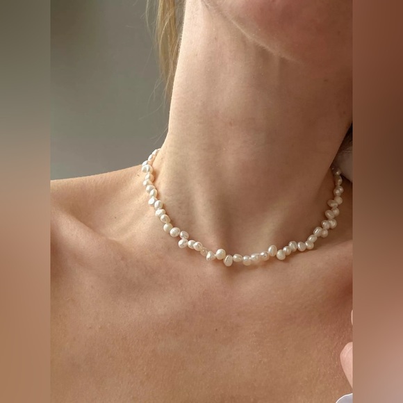 Zara Gold Irregular Baroque Keshi Pearls White Freshwater Pearl Chain Bracelet - Picture 14 of 16